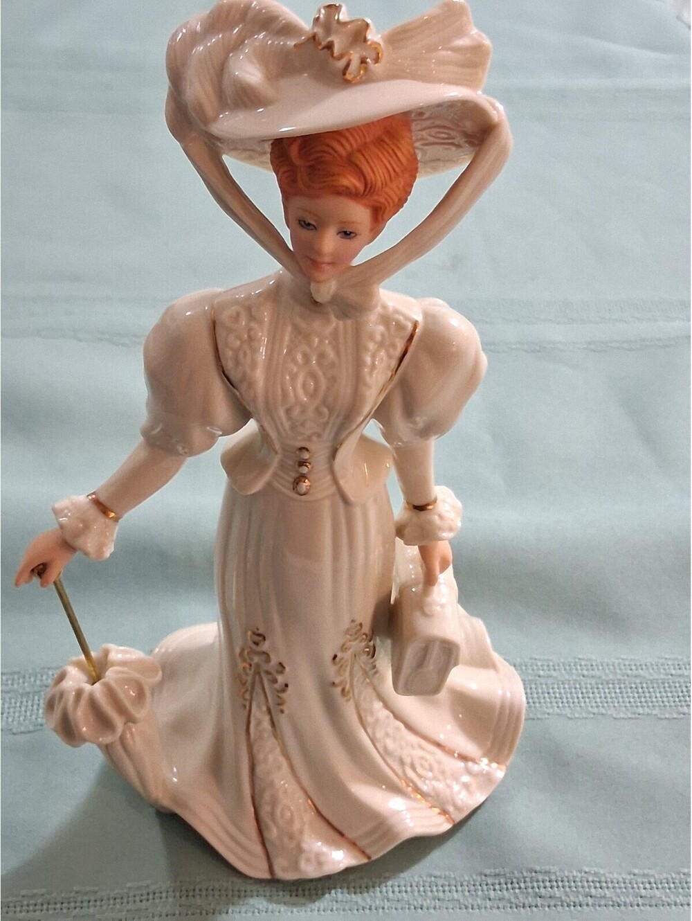 Vintage LenoxPorcelain Figurine of Woman in Edwardian Dress with Parasol and Hat